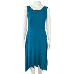 Eileen Fisher XS/TP Sleeveless Empire waist Asymmetrical Hem Teal Dress USA Made